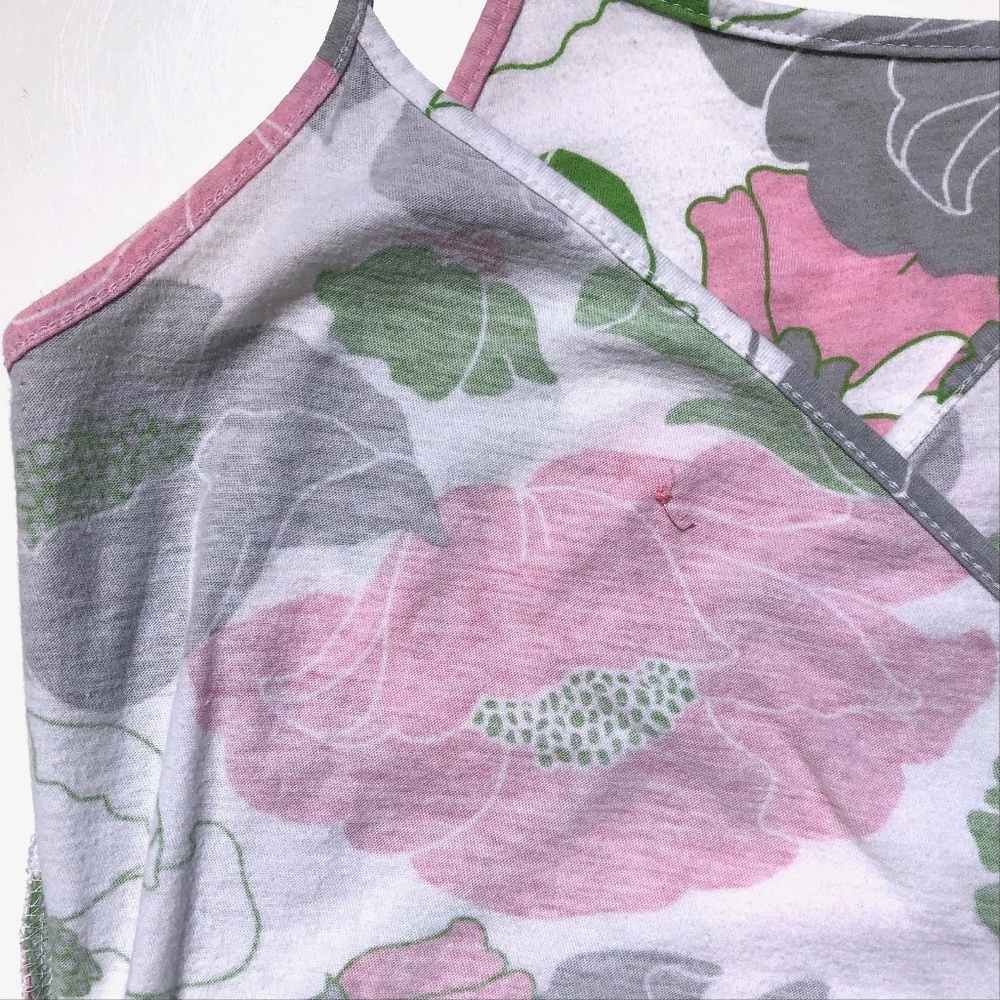 Linea Faux Wrap Top women M sleeveless Spaghetti Strap Floral white pink green - Picture 8 of 13